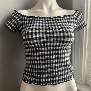 Checkered Off the Shoulder Top - Hollister